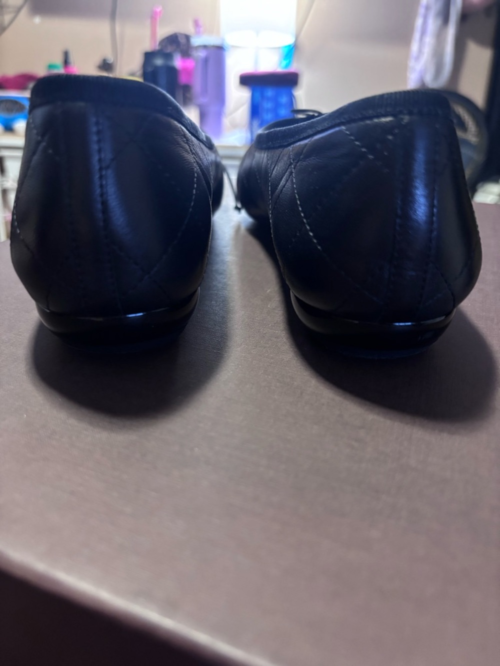 CHANEL Black Leather Ballet Flats with White CC Appliqué - Picture 2 of 6